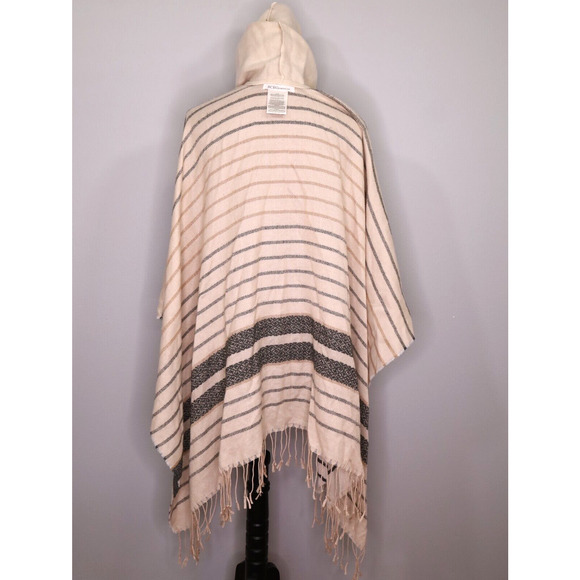 BCBGeneration Poncho Womens One Size Ivory Striped Fringe Hooded Cape bcbg - Picture 12 of 13